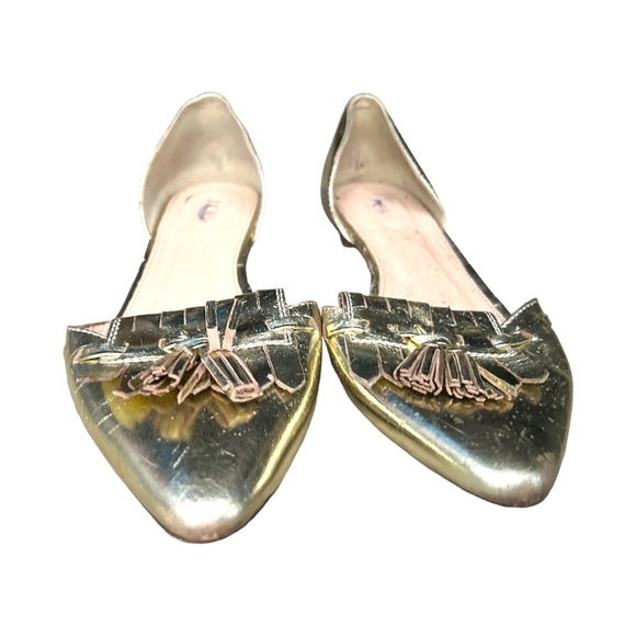 J. Crew Gold D'Orsay Flat Size 37 6.5 7 Womens Slip on Shoes - Picture 7 of 8